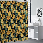 Yellow Tulip Floral Pattern Print Shower Curtain