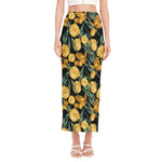 Yellow Tulip Floral Pattern Print Side Slit Maxi Skirt