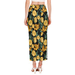 Yellow Tulip Floral Pattern Print Side Slit Maxi Skirt