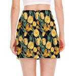 Yellow Tulip Floral Pattern Print Side Slit Mini Skirt