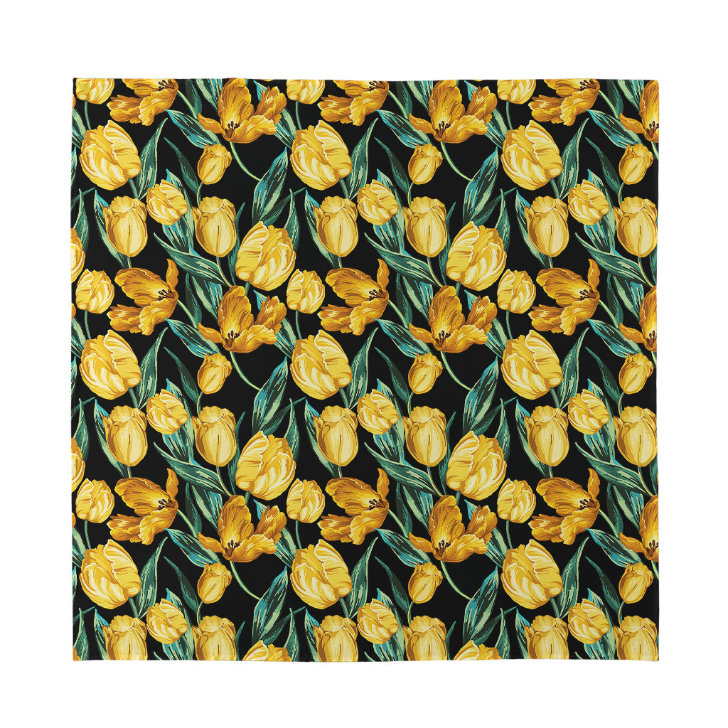Yellow Tulip Floral Pattern Print Silk Bandana