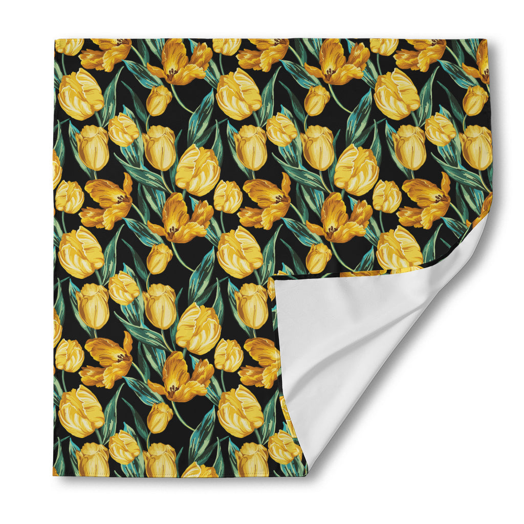 Yellow Tulip Floral Pattern Print Silk Bandana