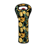 Yellow Tulip Floral Pattern Print Single Neoprene Wine Tote