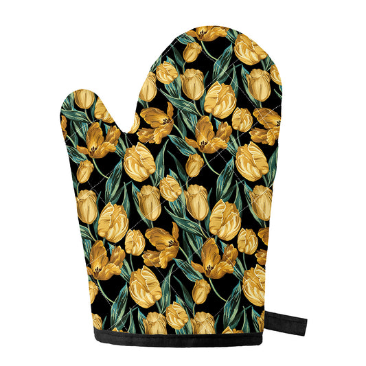 Yellow Tulip Floral Pattern Print Single Oven Mitt
