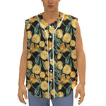 Yellow Tulip Floral Pattern Print Sleeveless Baseball Jersey