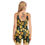 Yellow Tulip Floral Pattern Print Sleeveless One Piece Swimsuit