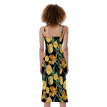 Yellow Tulip Floral Pattern Print Slim Fit Midi Cami Dress