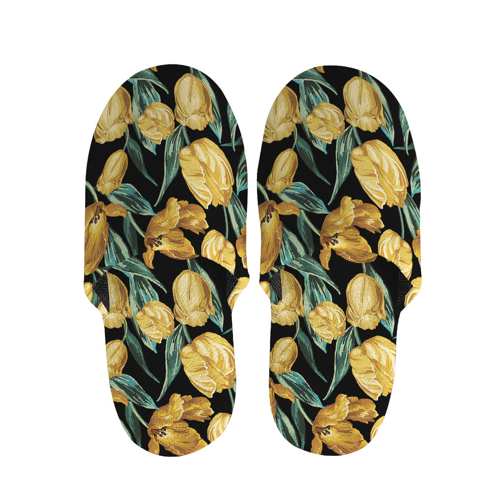 Yellow Tulip Floral Pattern Print Slippers