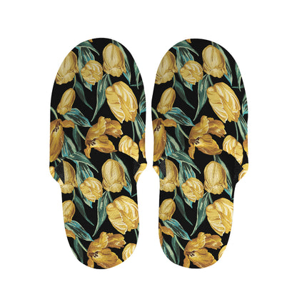 Yellow Tulip Floral Pattern Print Slippers