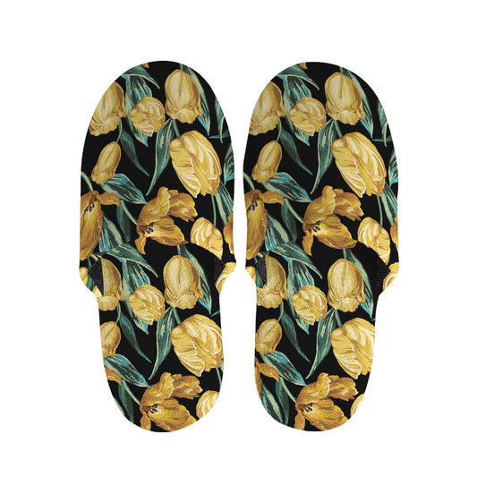 Yellow Tulip Floral Pattern Print Slippers