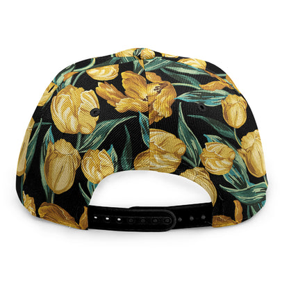 Yellow Tulip Floral Pattern Print Snapback Cap
