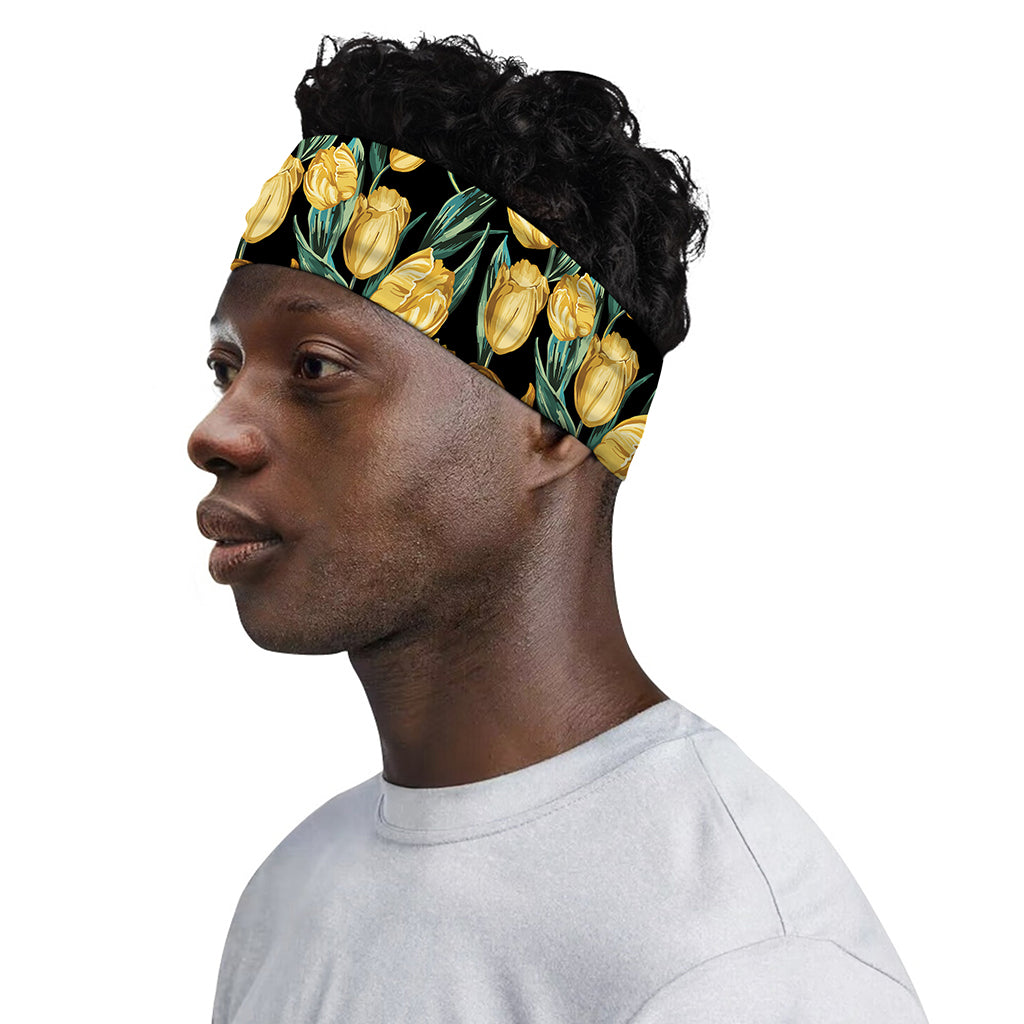 Yellow Tulip Floral Pattern Print Sports Headband