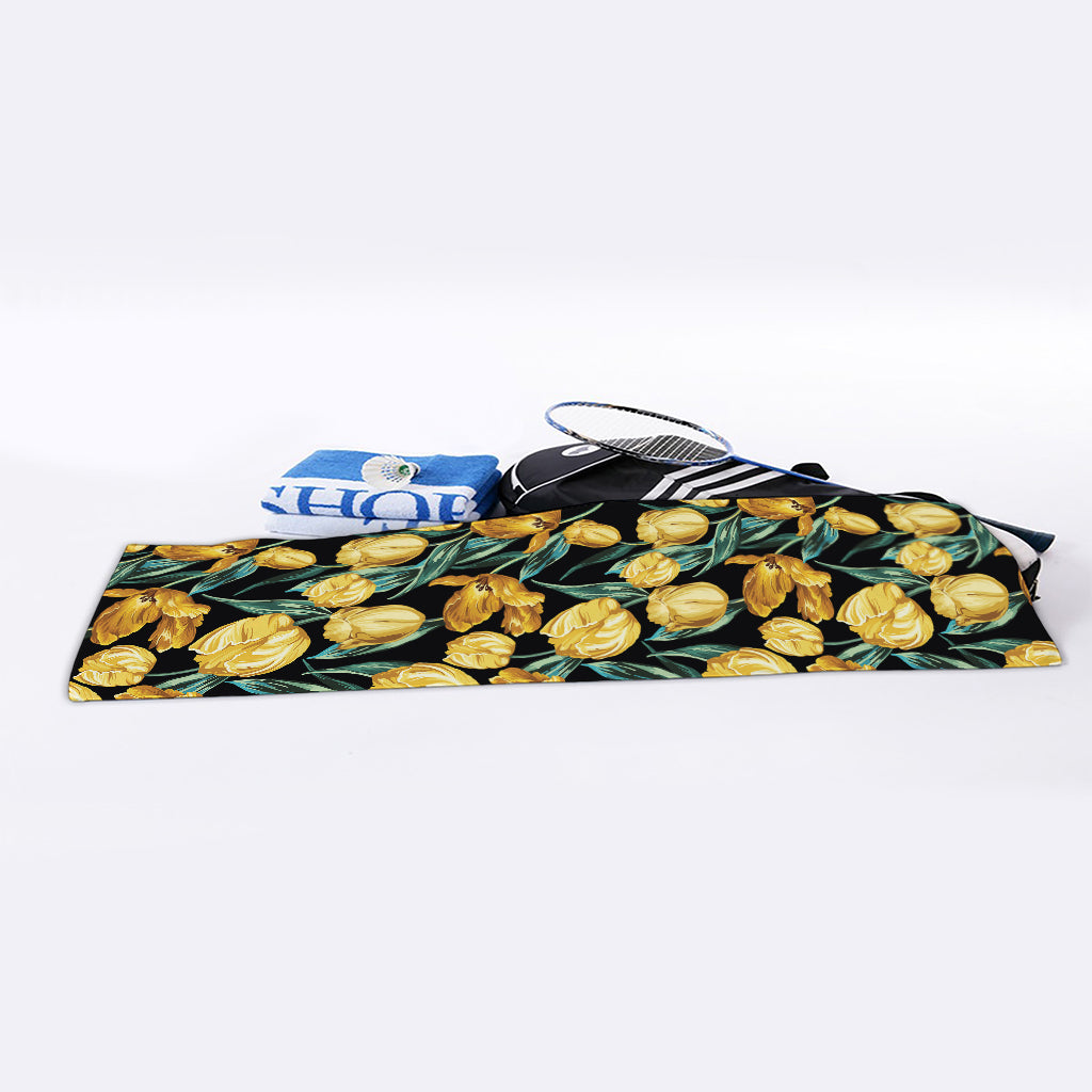 Yellow Tulip Floral Pattern Print Sports Towel