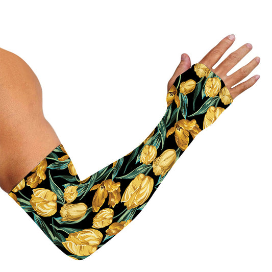 Yellow Tulip Floral Pattern Print Sun Protection Arm Sleeves