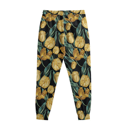Yellow Tulip Floral Pattern Print Sweatpants
