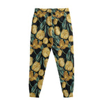 Yellow Tulip Floral Pattern Print Sweatpants