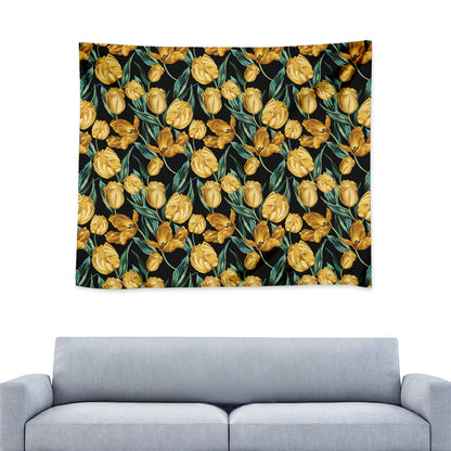 Yellow Tulip Floral Pattern Print Tapestry