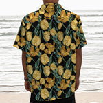 Yellow Tulip Floral Pattern Print Textured Short Sleeve Shirt