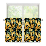 Yellow Tulip Floral Pattern Print Tier Curtains