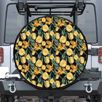 Yellow Tulip Floral Pattern Print Tire Cover