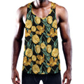 Yellow Tulip Floral Pattern Print Men's Workout Tank Top