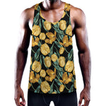 Yellow Tulip Floral Pattern Print Training Tank Top