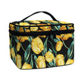 Yellow Tulip Floral Pattern Print Travel Makeup Bag