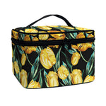 Yellow Tulip Floral Pattern Print Travel Makeup Bag