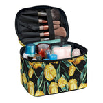Yellow Tulip Floral Pattern Print Travel Makeup Bag