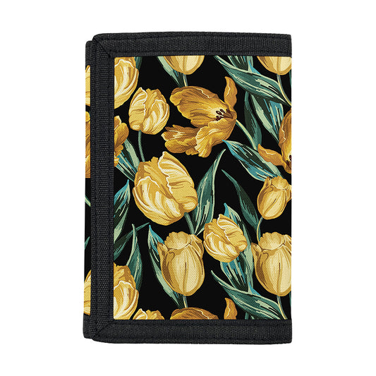 Yellow Tulip Floral Pattern Print Trifold Wallet