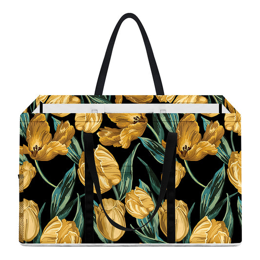 Yellow Tulip Floral Pattern Print Utility Tote Bag