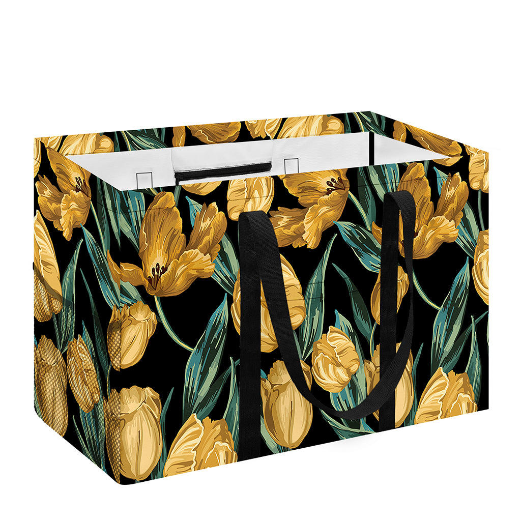 Yellow Tulip Floral Pattern Print Utility Tote Bag