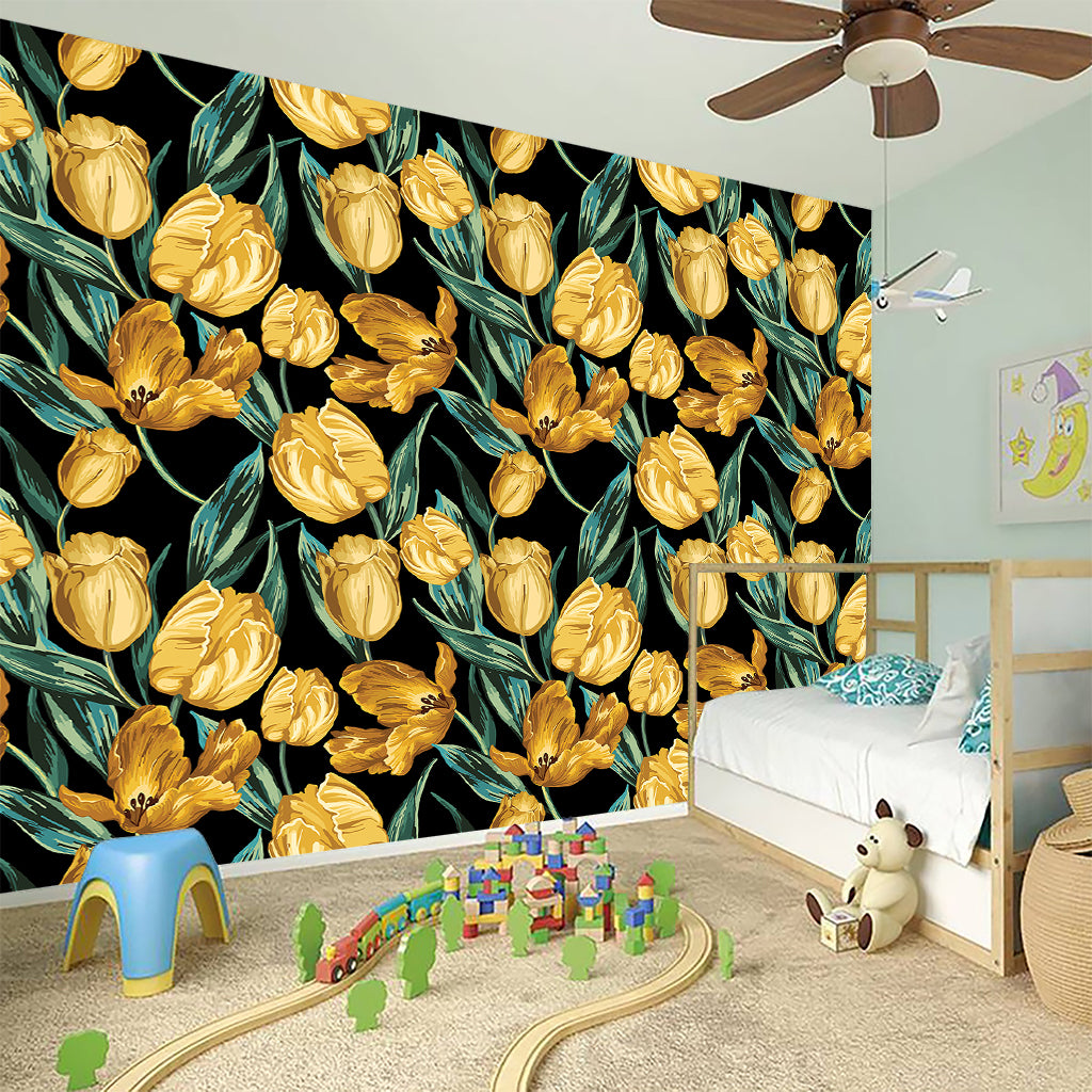 Yellow Tulip Floral Pattern Print Wall Sticker