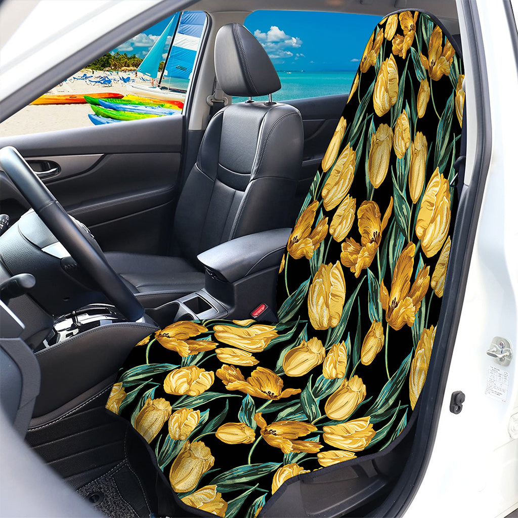 Yellow Tulip Floral Pattern Print Waterproof Car Seat Cover