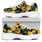 Yellow Tulip Floral Pattern Print White Chunky Shoes