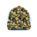 Yellow Tulip Floral Pattern Print White Mesh Trucker Cap