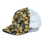 Yellow Tulip Floral Pattern Print White Mesh Trucker Cap