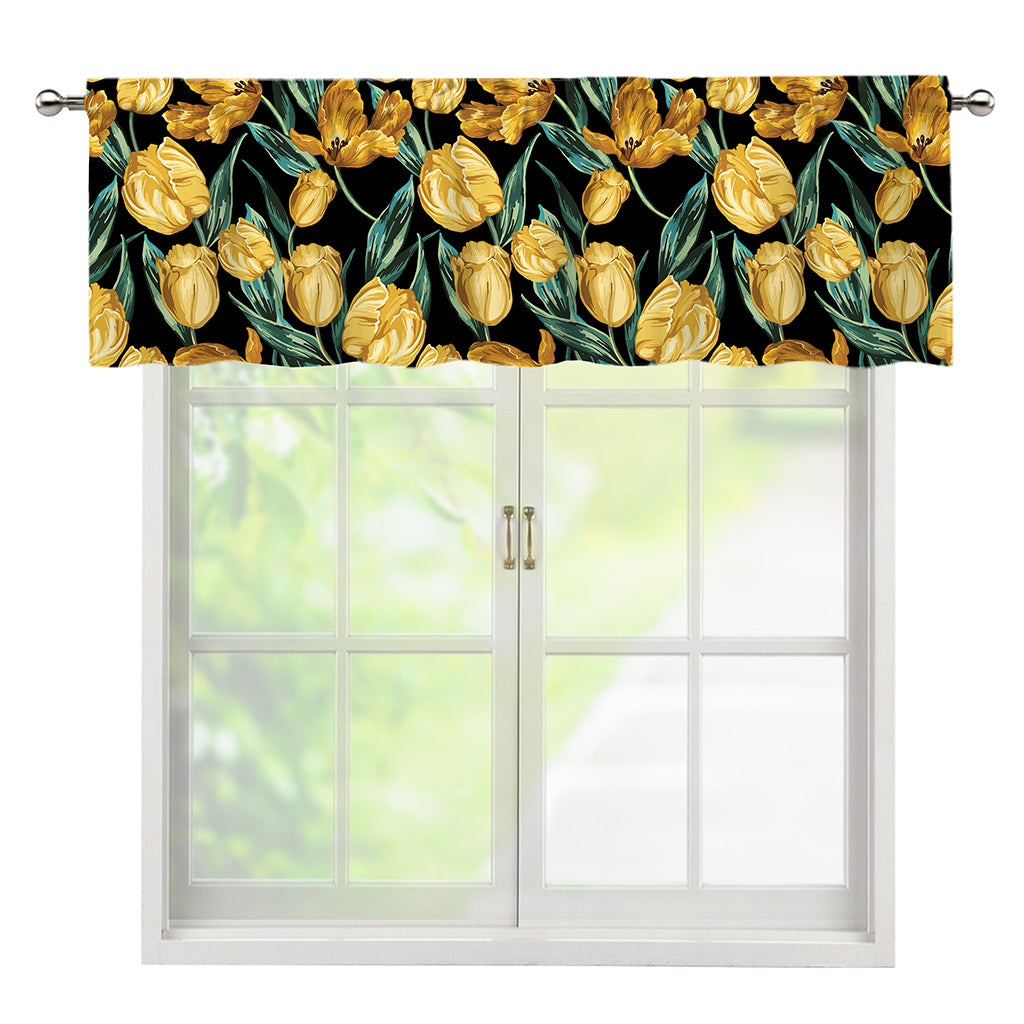 Yellow Tulip Floral Pattern Print Window Valance