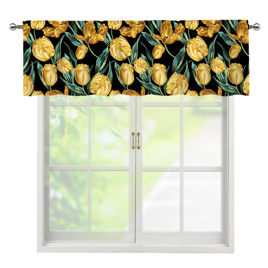 Yellow Tulip Floral Pattern Print Window Valance