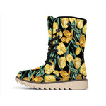 Yellow Tulip Floral Pattern Print Winter Boots