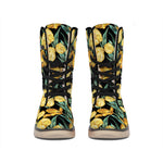 Yellow Tulip Floral Pattern Print Winter Boots