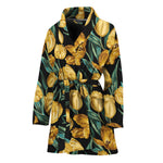 Yellow Tulip Floral Pattern Print Women's Bathrobe