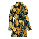 Yellow Tulip Floral Pattern Print Women's Bathrobe