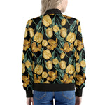 Yellow Tulip Floral Pattern Print Women's Bomber Jacket