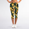 Yellow Tulip Floral Pattern Print Women's Capri Leggings