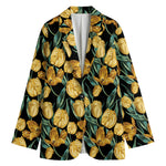 Yellow Tulip Floral Pattern Print Women's Cotton Blazer