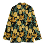 Yellow Tulip Floral Pattern Print Women's Cotton Blazer