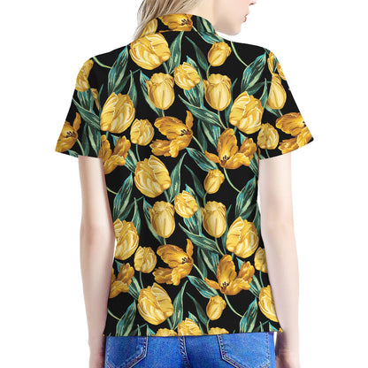 Yellow Tulip Floral Pattern Print Women's Polo Shirt