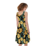 Yellow Tulip Floral Pattern Print Women's Sleeveless Dress