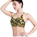 Yellow Tulip Floral Pattern Print Women's Sports Bra